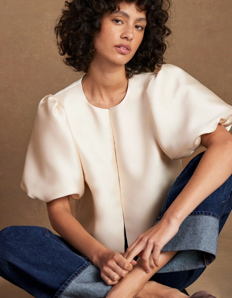 Cream Puff Sleeve Shell Top