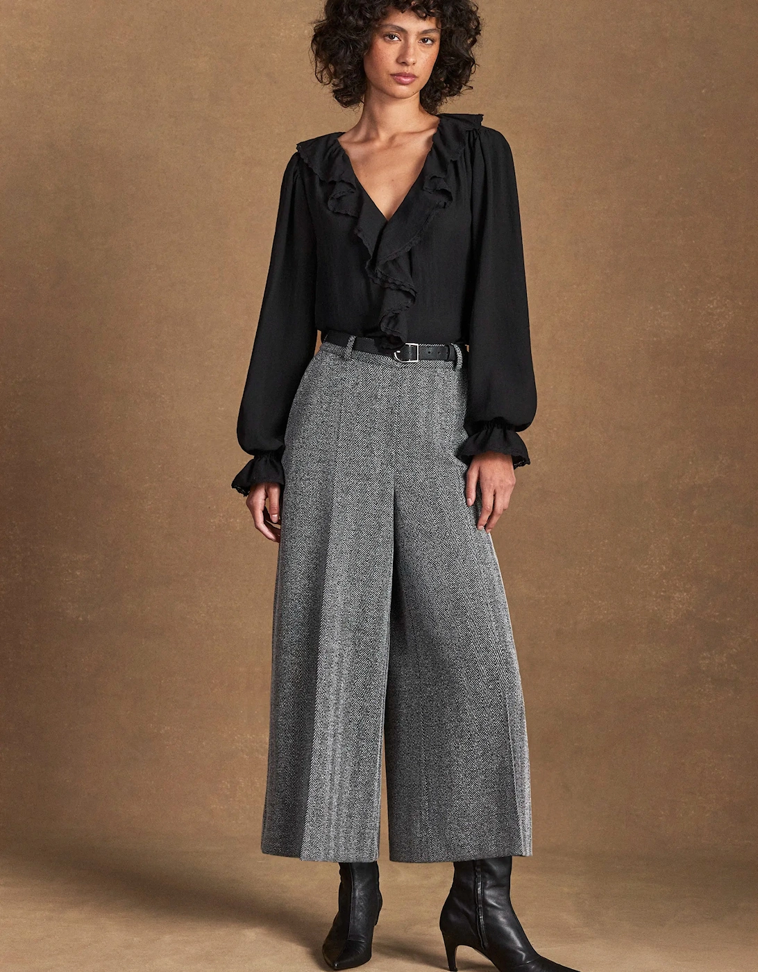 Black Ruffle-Front Blouse