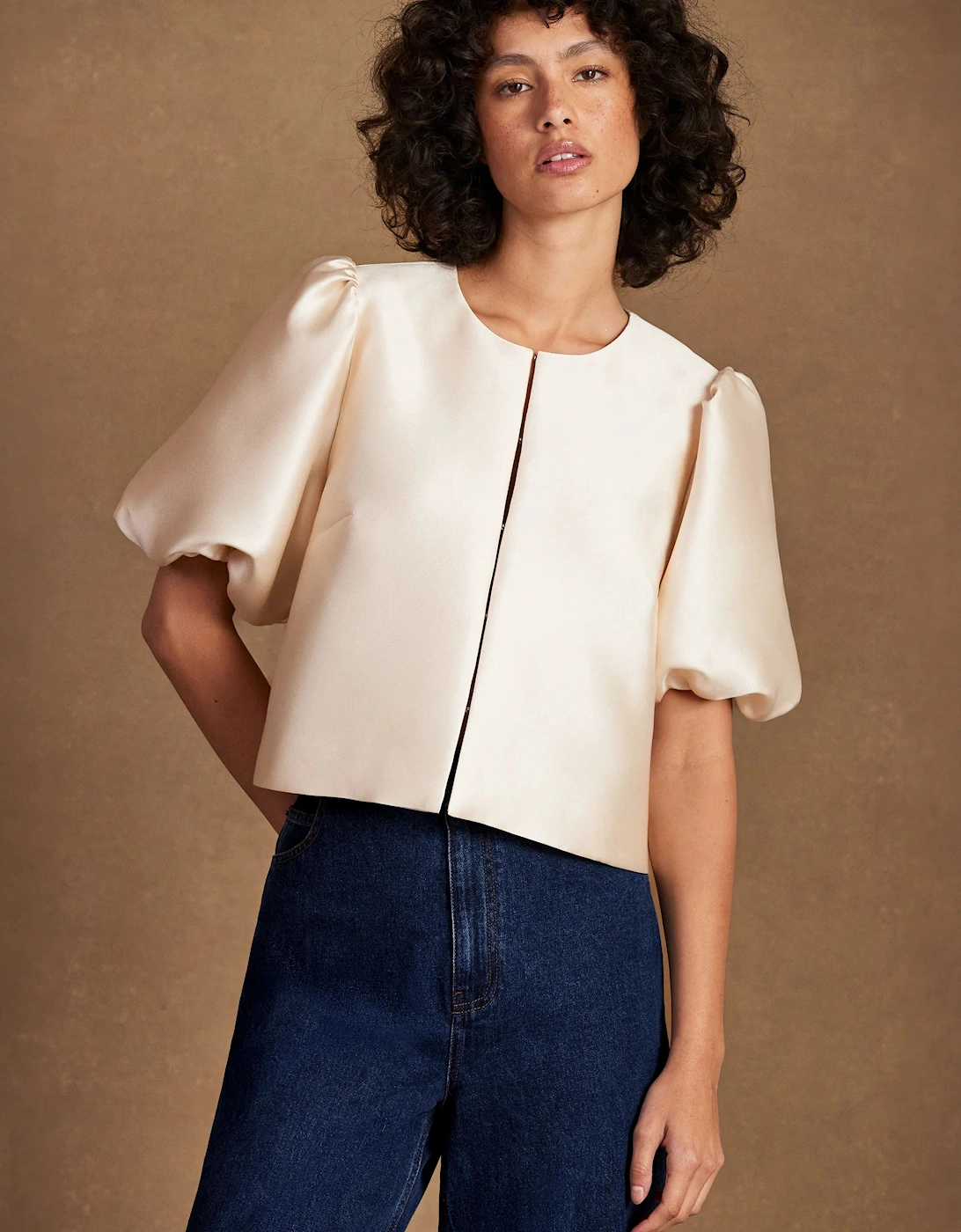Cream Puff Sleeve Shell Top