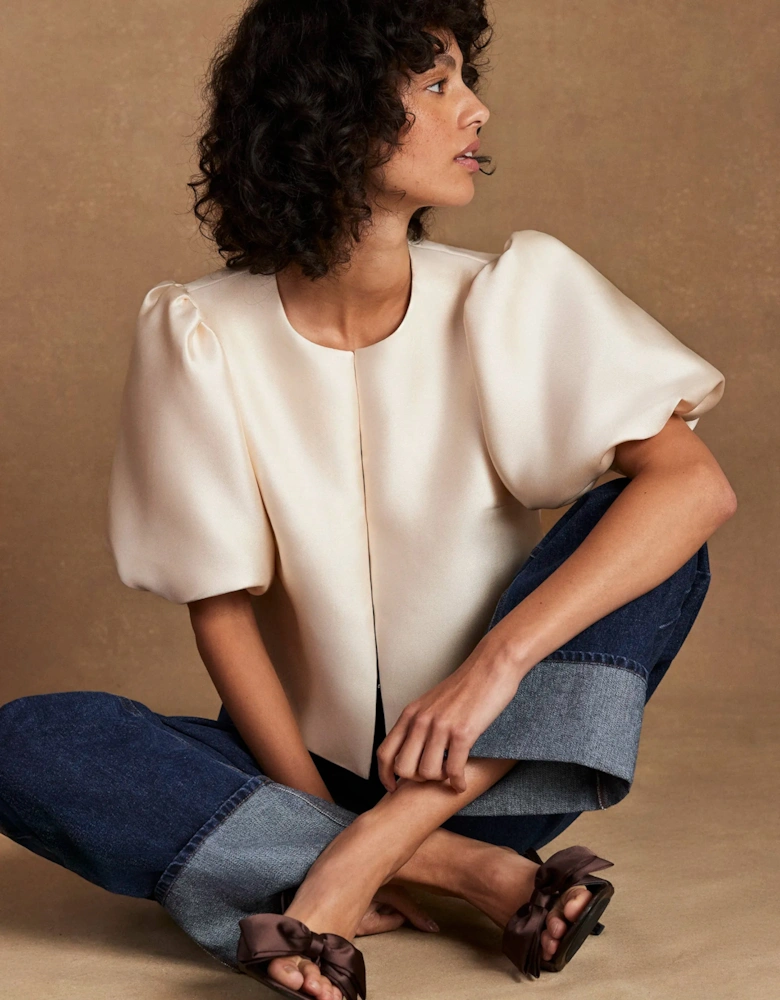 Cream Puff Sleeve Shell Top