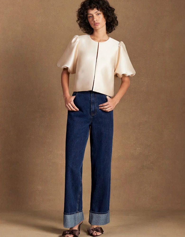 Cream Puff Sleeve Shell Top