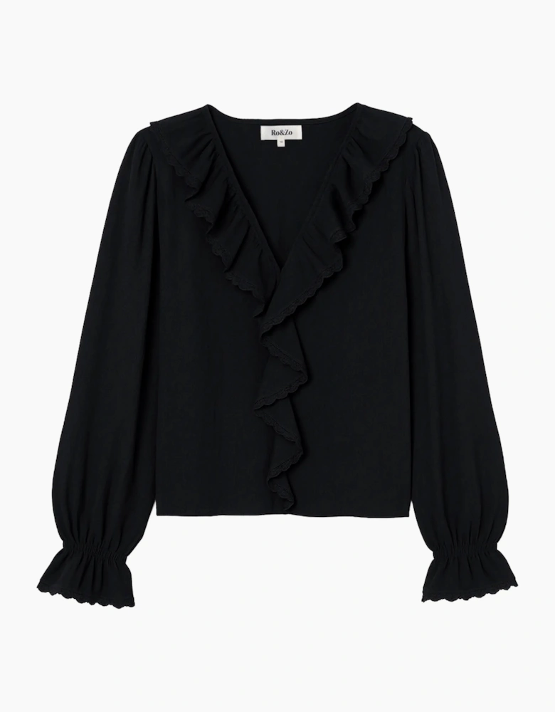 Black Ruffle-Front Blouse