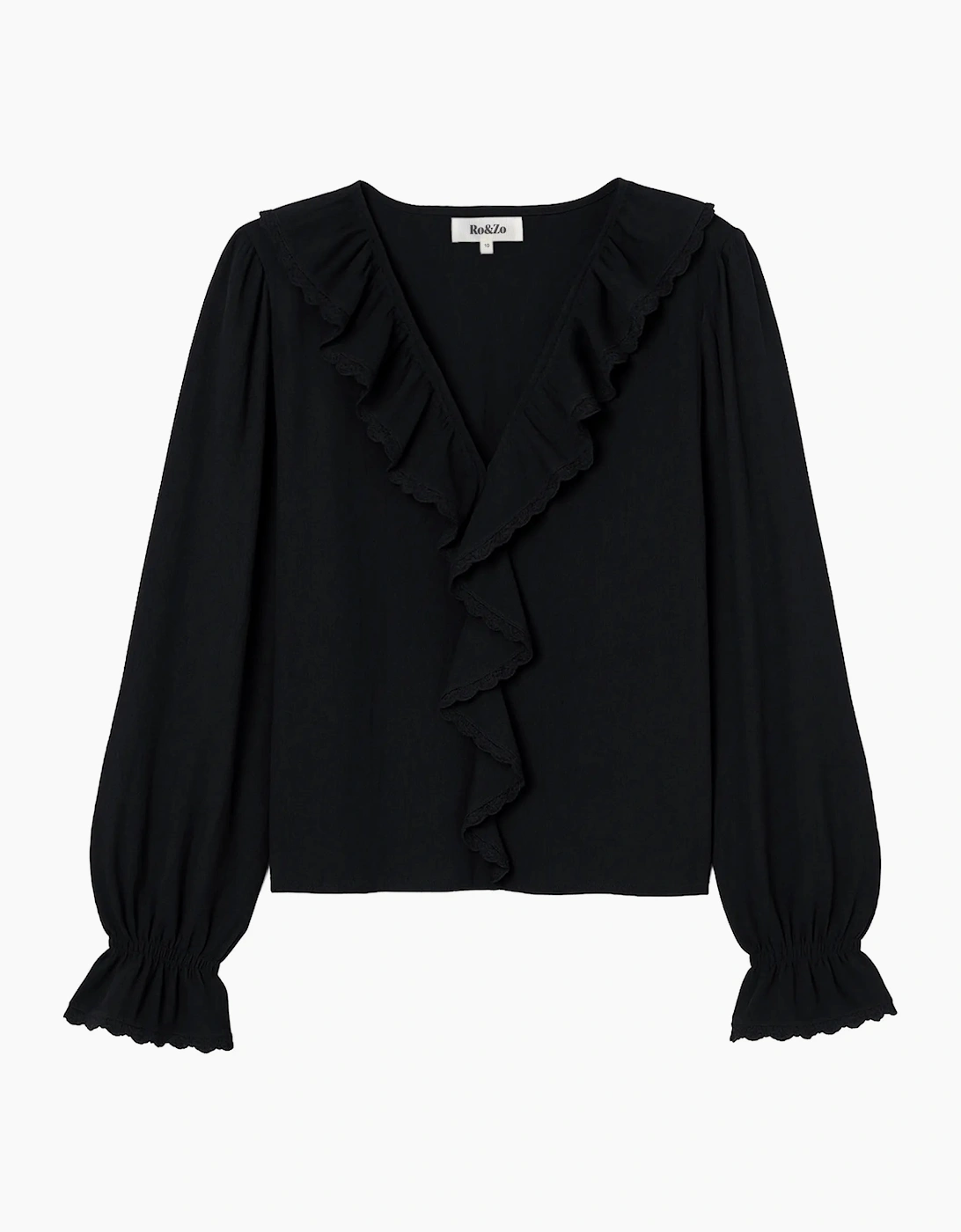 Black Ruffle-Front Blouse