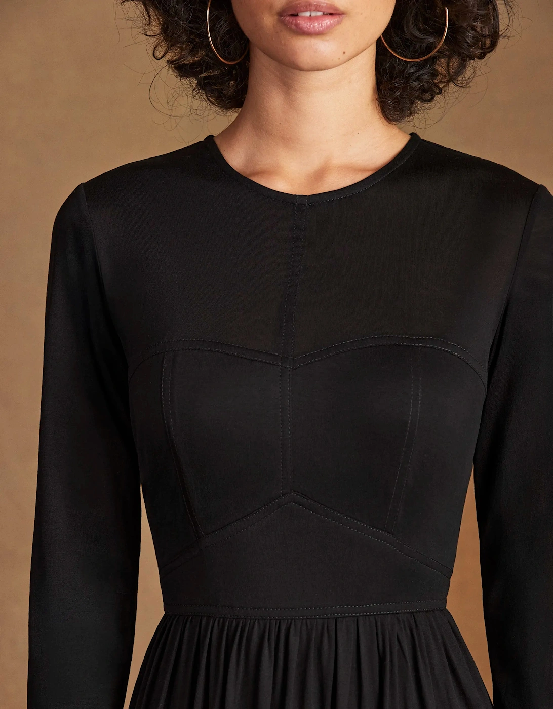 Petite Black Seamed Bodice Jersey Dress