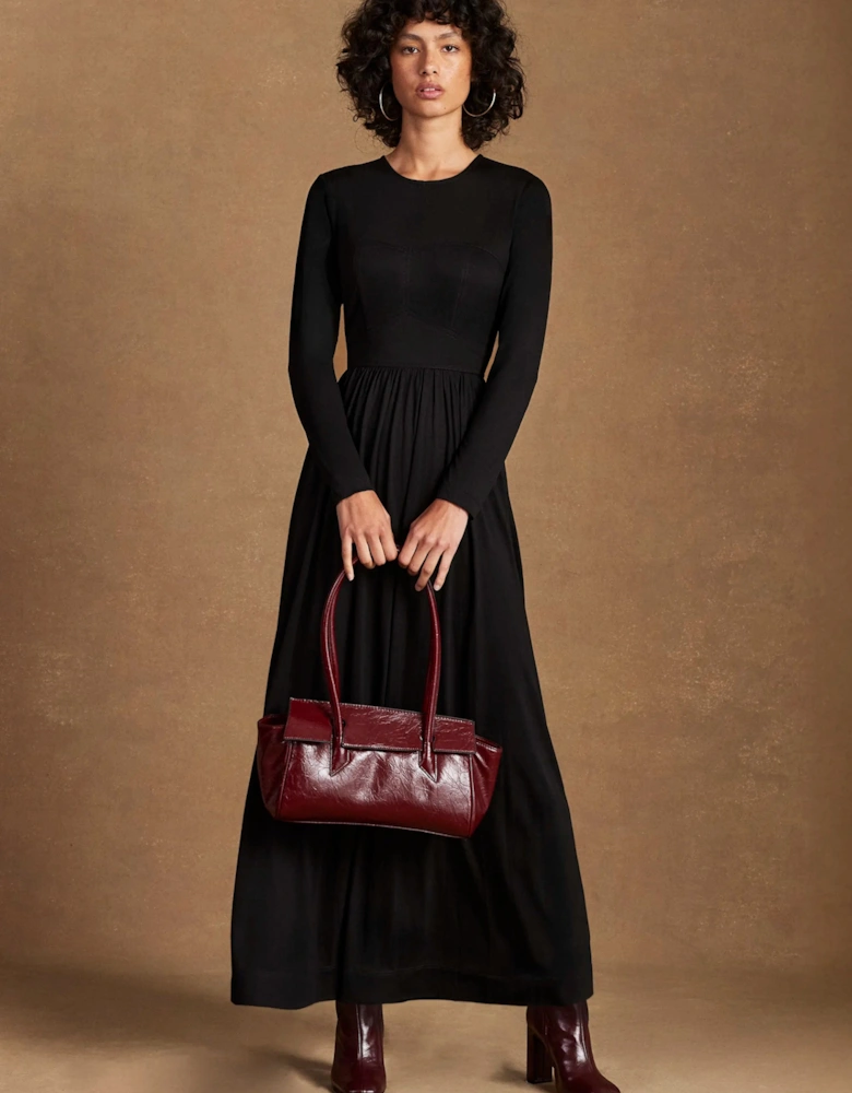 Petite Black Seamed Bodice Jersey Dress