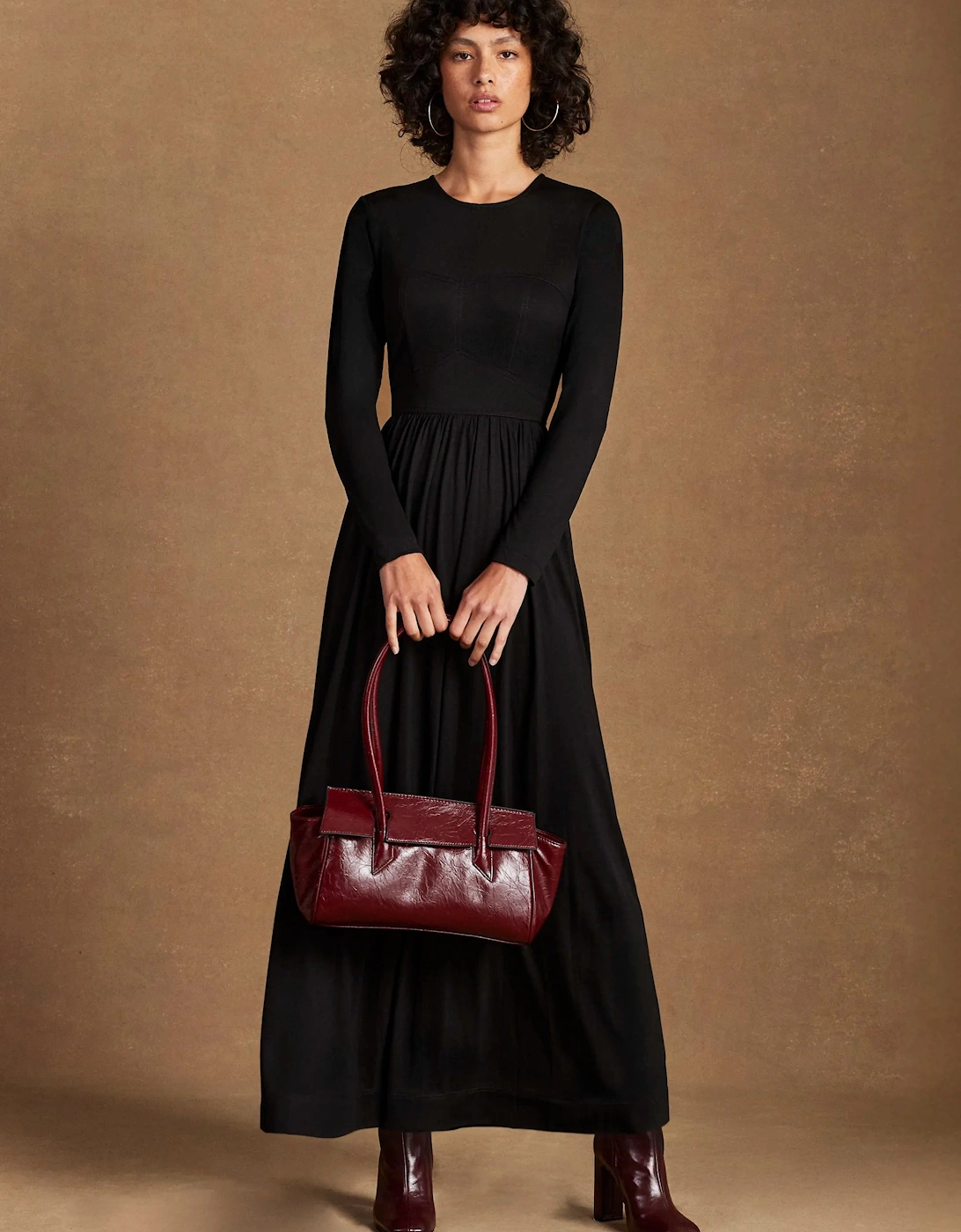 Petite Black Seamed Bodice Jersey Dress
