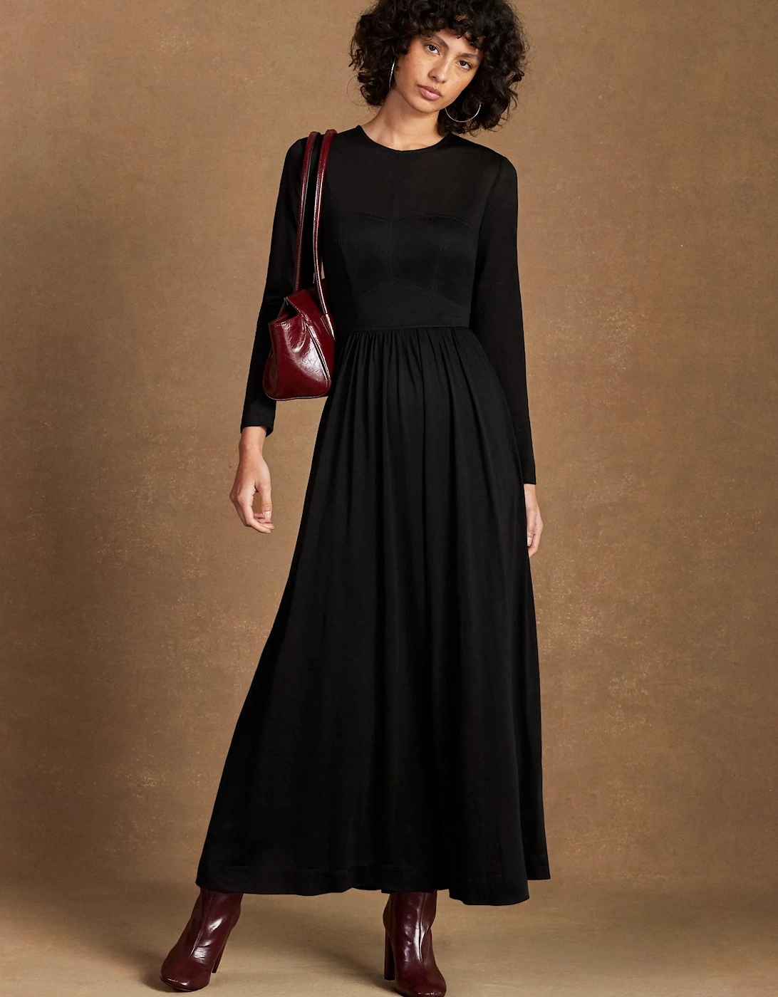Petite Black Seamed Bodice Jersey Dress