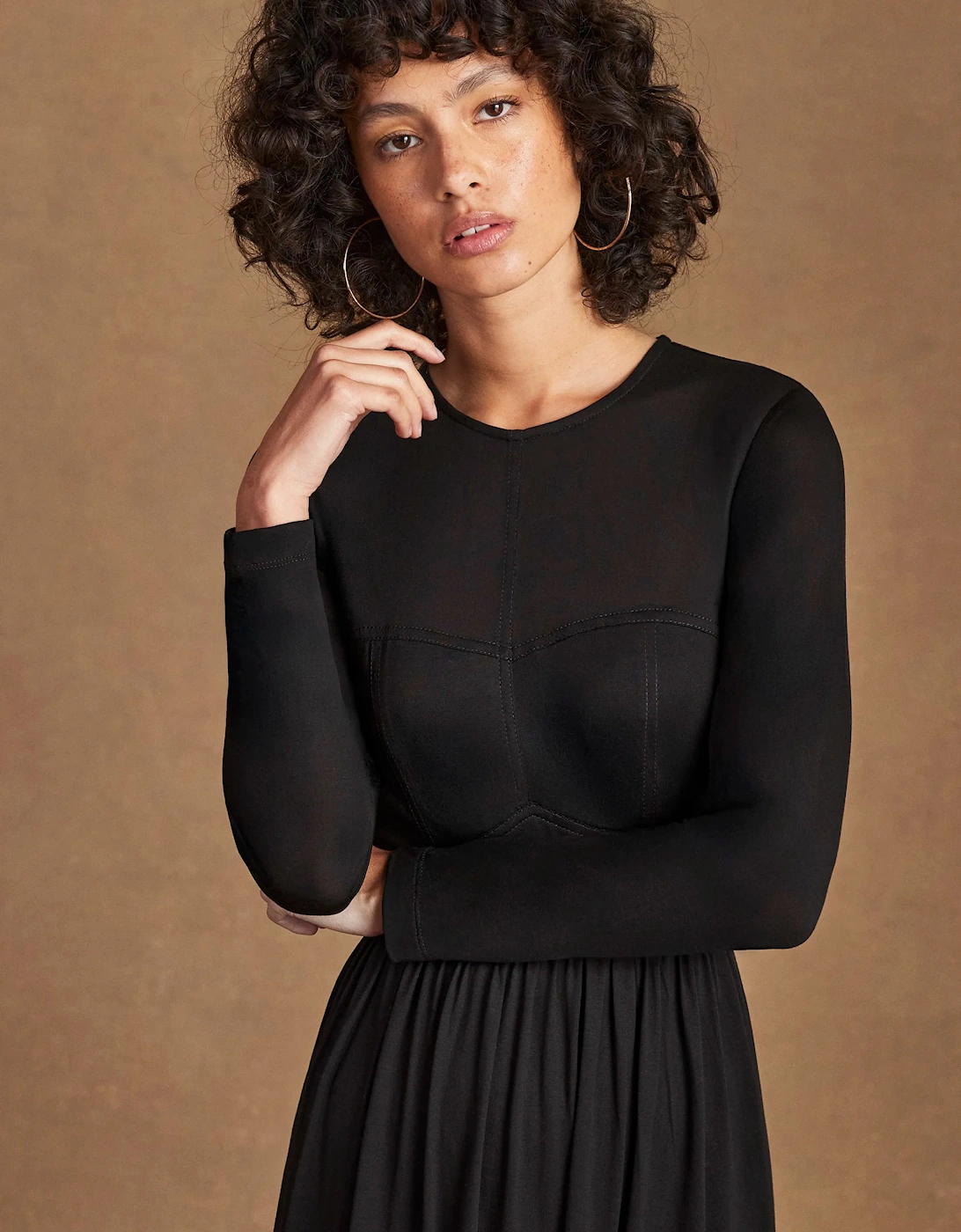 Petite Black Seamed Bodice Jersey Dress