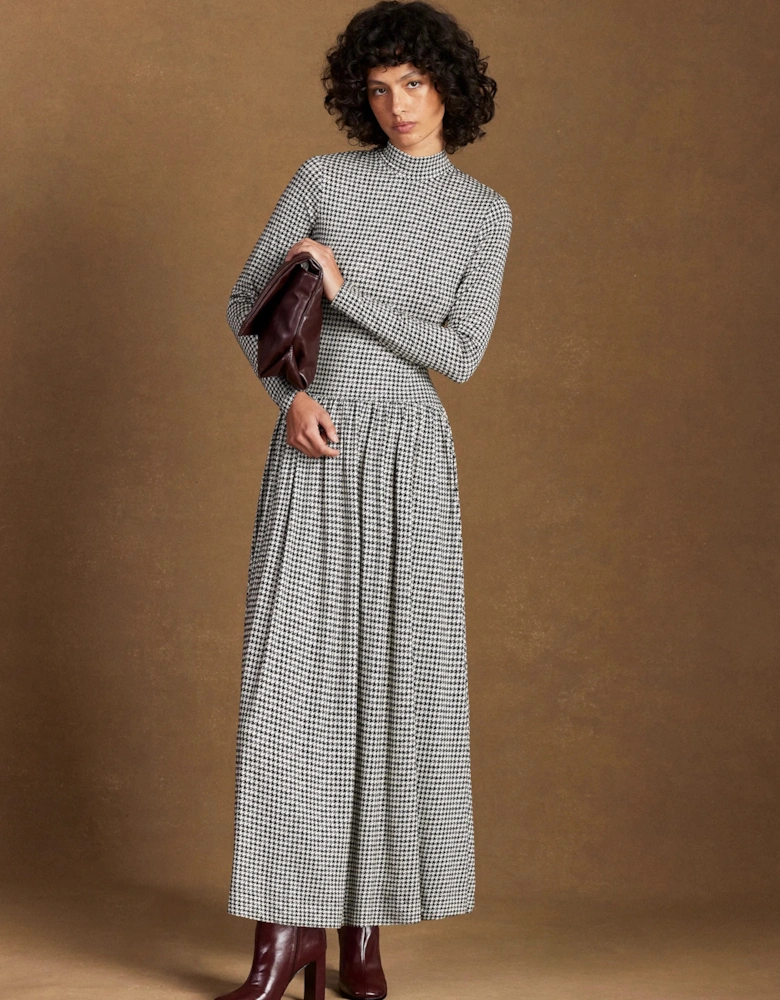 Petite Houndstooth Dropped Waist Jersey Dress