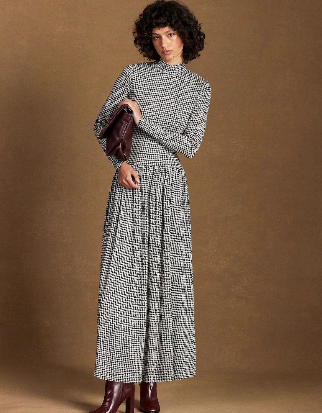 Petite Houndstooth Dropped Waist Jersey Dress