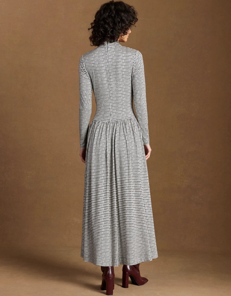 Petite Houndstooth Dropped Waist Jersey Dress