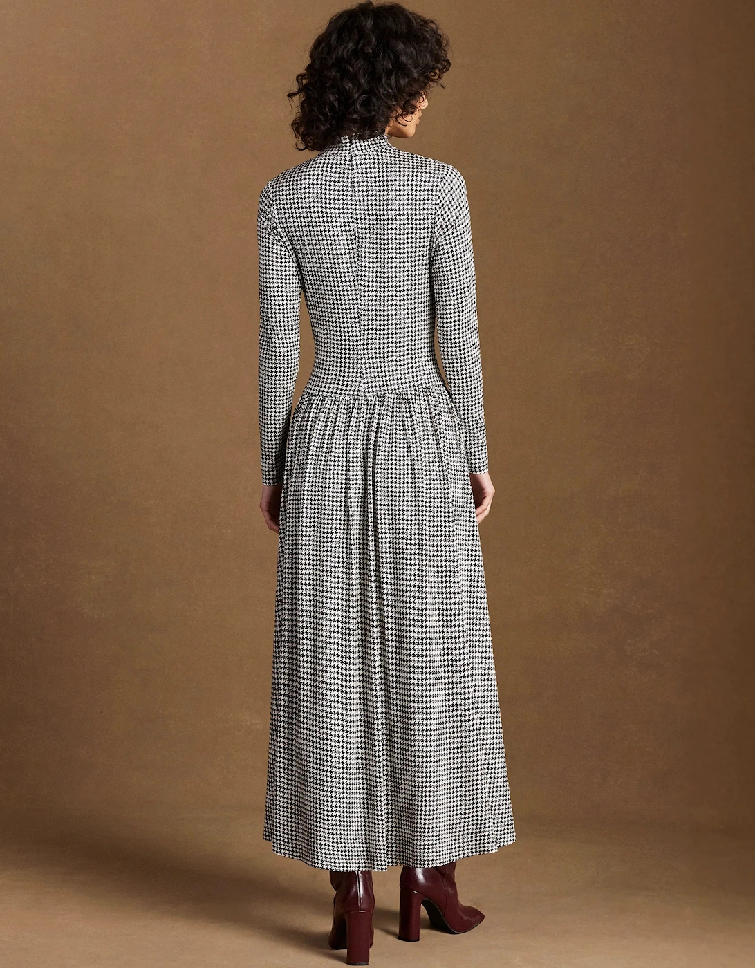 Petite Houndstooth Dropped Waist Jersey Dress