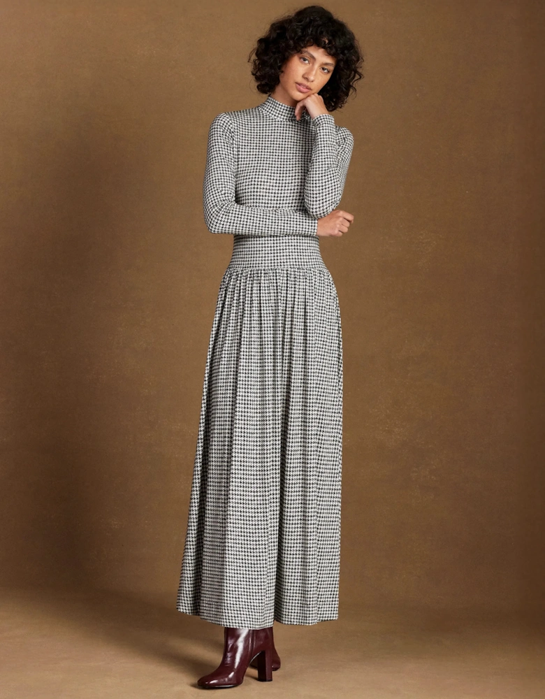 Petite Houndstooth Dropped Waist Jersey Dress