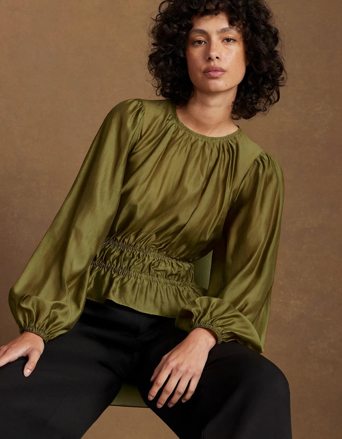 Khaki Peplum Blouse