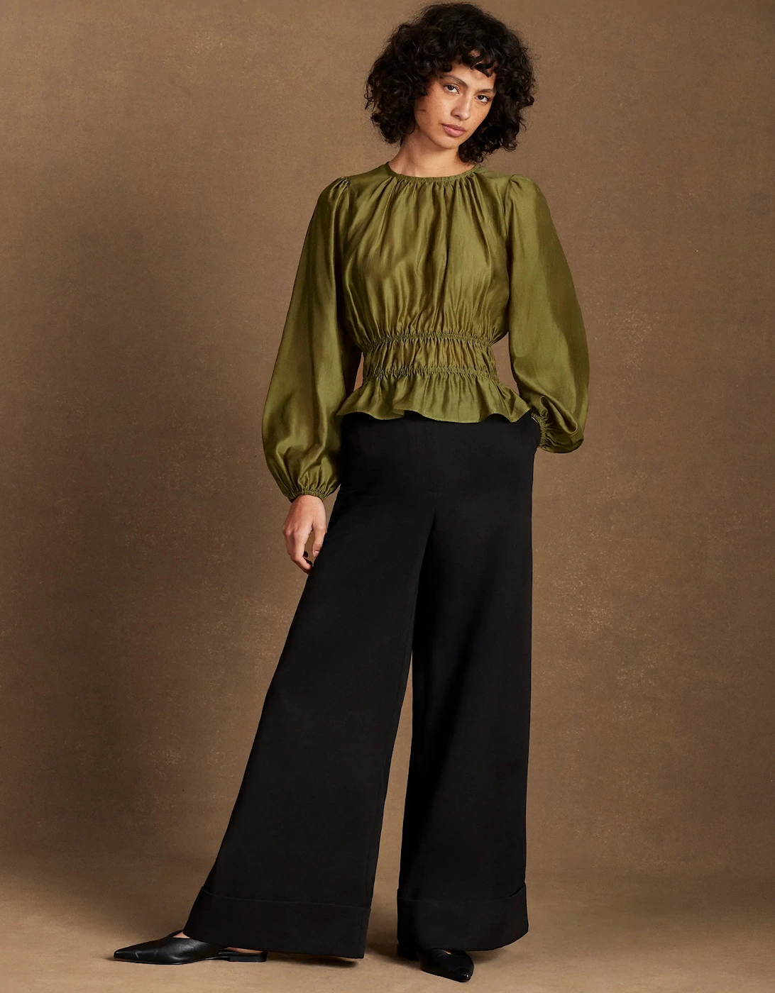 Khaki Peplum Blouse