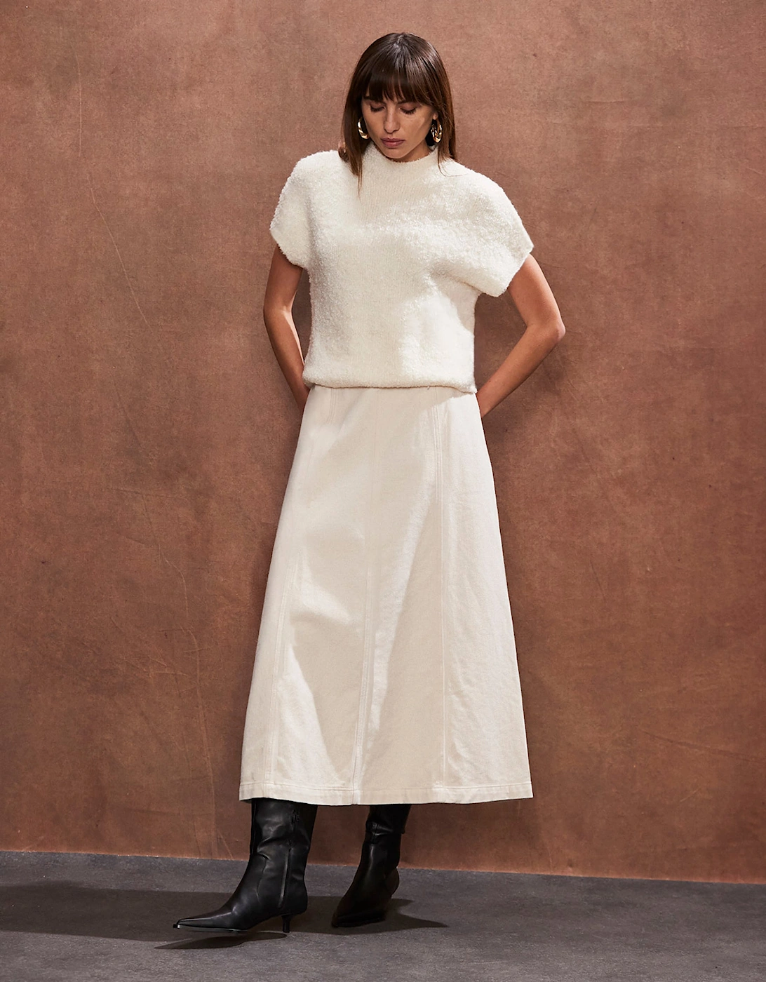 Cream Panelled A-Line Skirt
