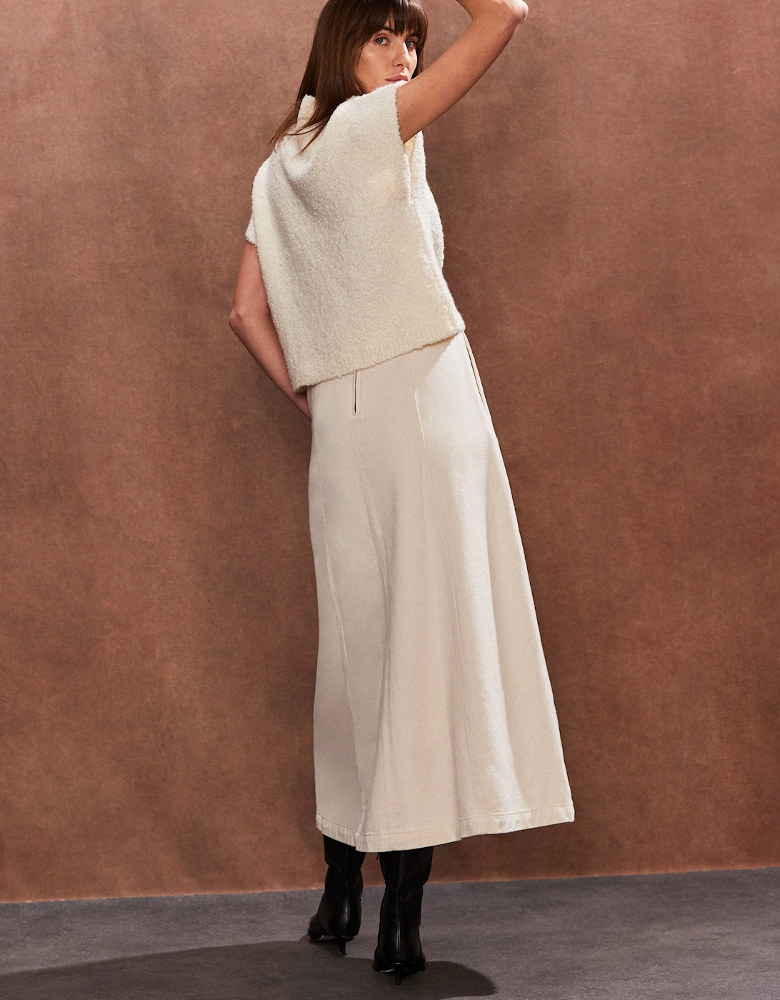 Cream Panelled A-Line Skirt