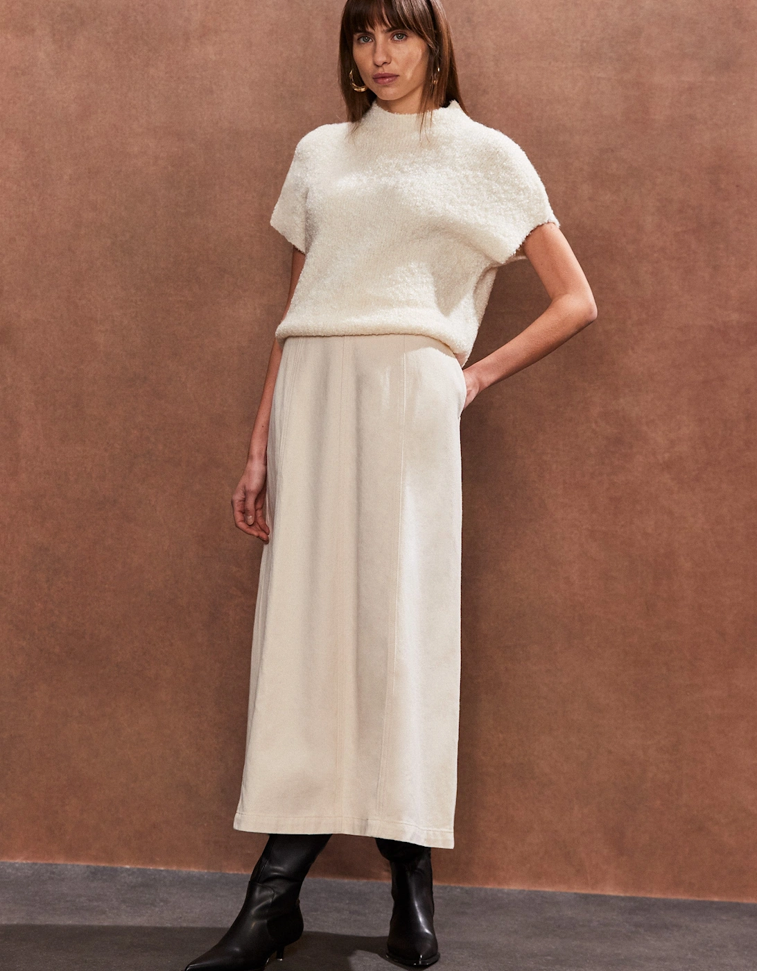 Cream Panelled A-Line Skirt