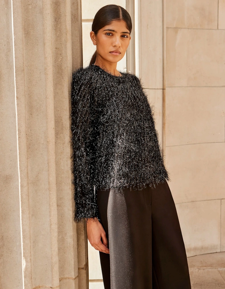 Black Tinsel Long-Sleeved Top
