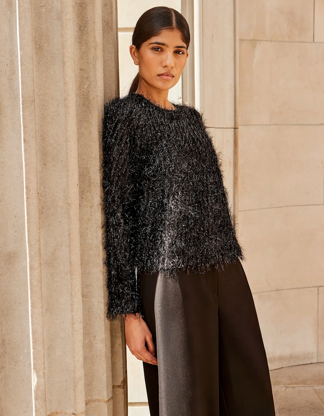 Black Tinsel Long-Sleeved Top