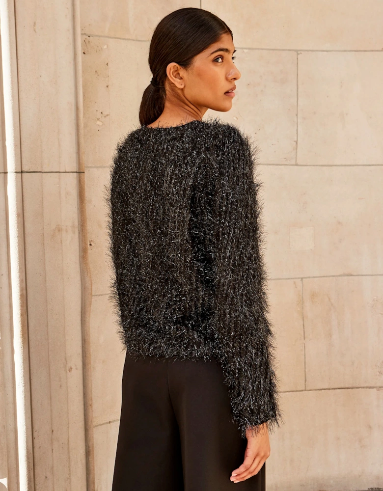 Black Tinsel Long-Sleeved Top