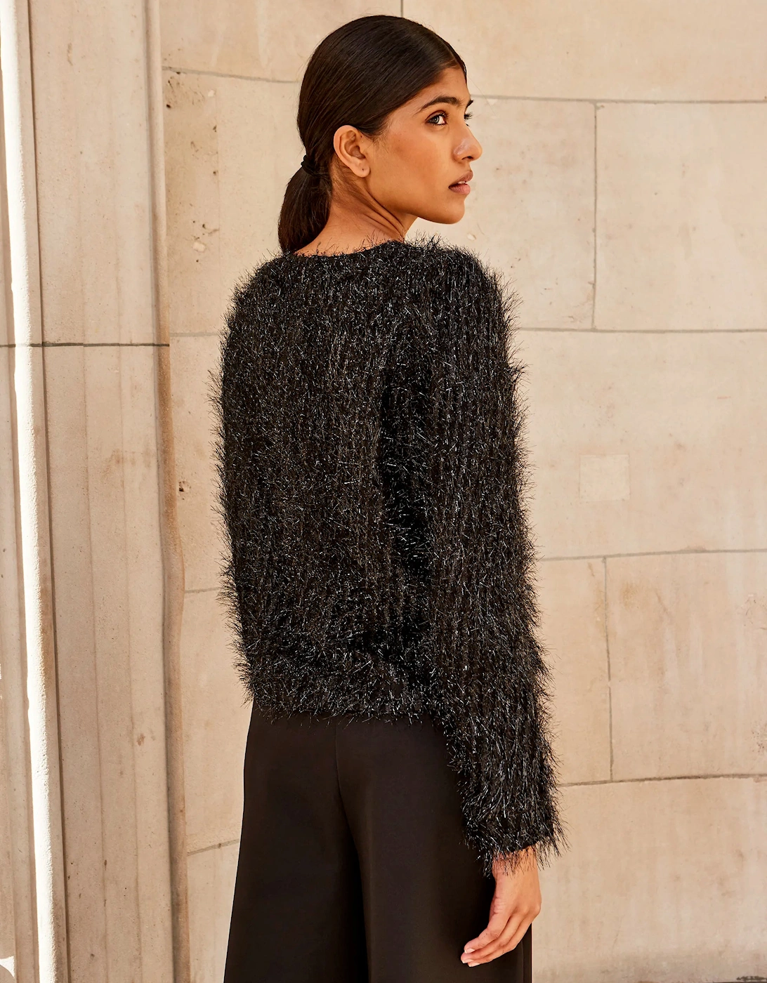Black Tinsel Long-Sleeved Top