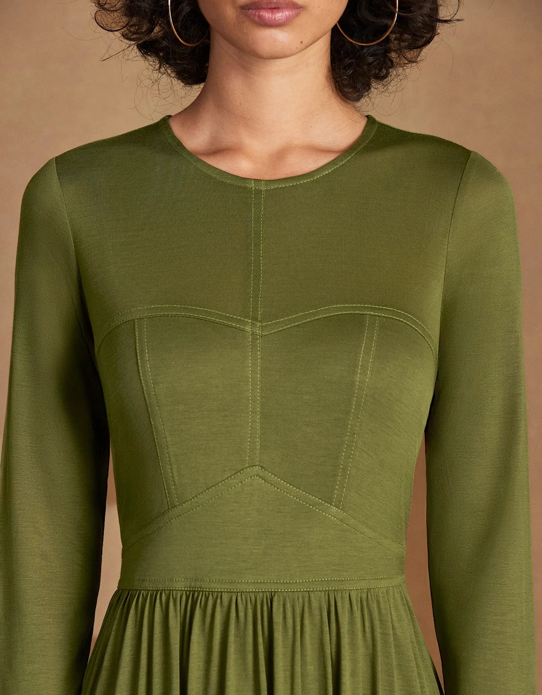 Petite Khaki Seamed Bodice Jersey Dress