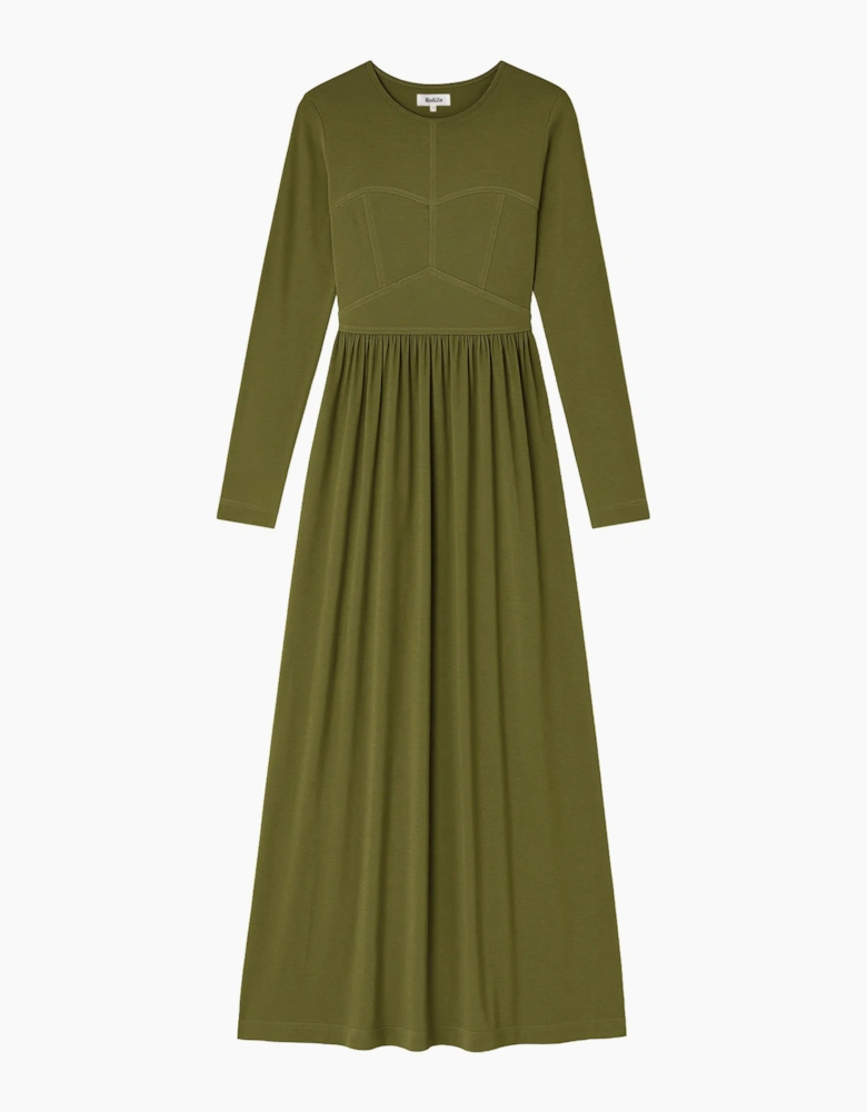 Petite Khaki Seamed Bodice Jersey Dress