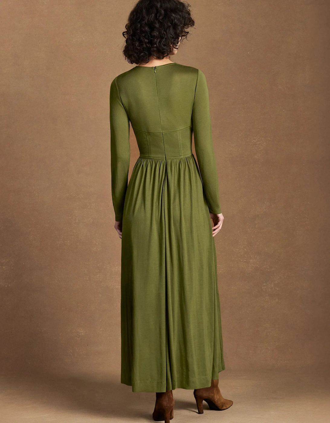 Petite Khaki Seamed Bodice Jersey Dress