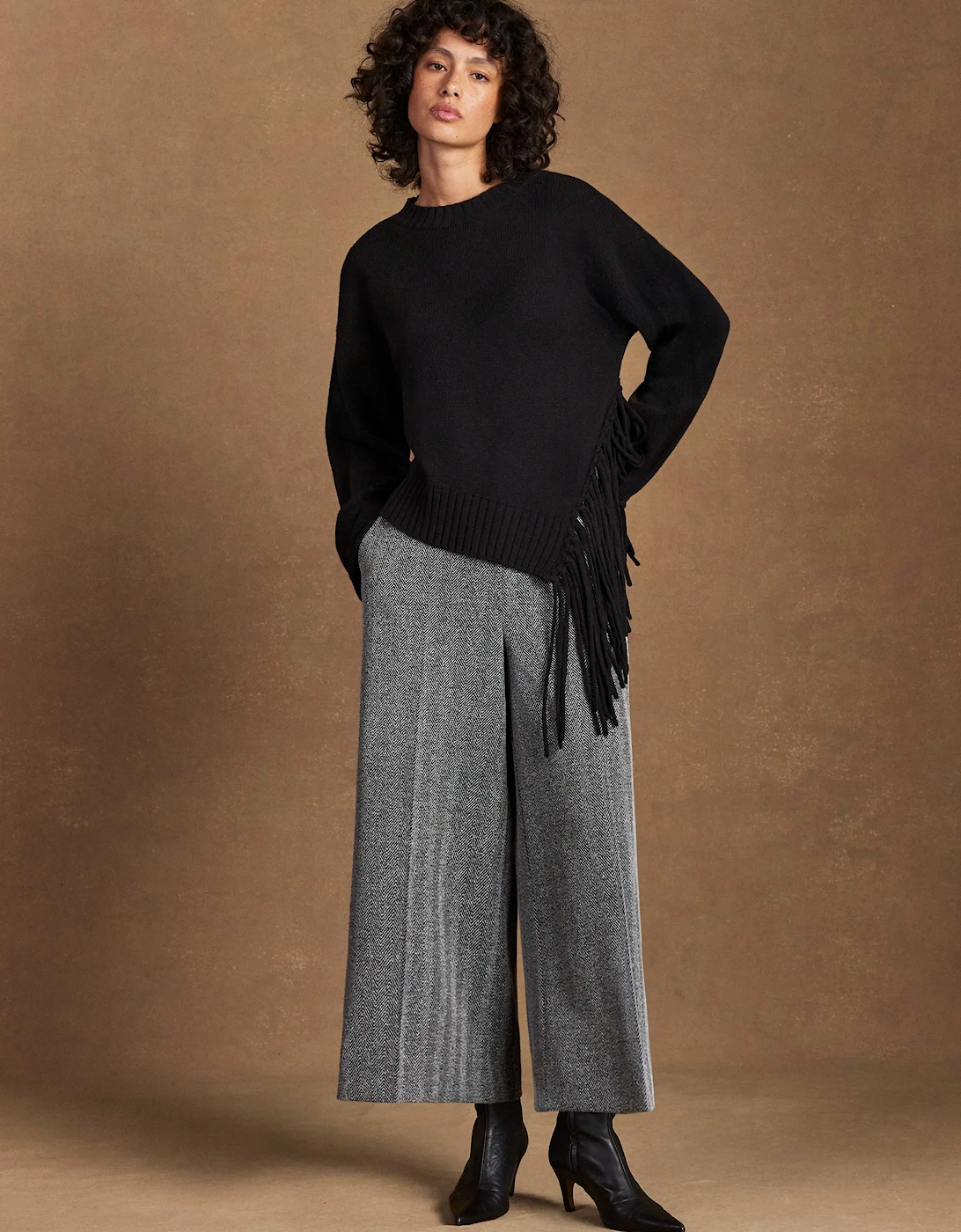 Grey Herringbone Culottes