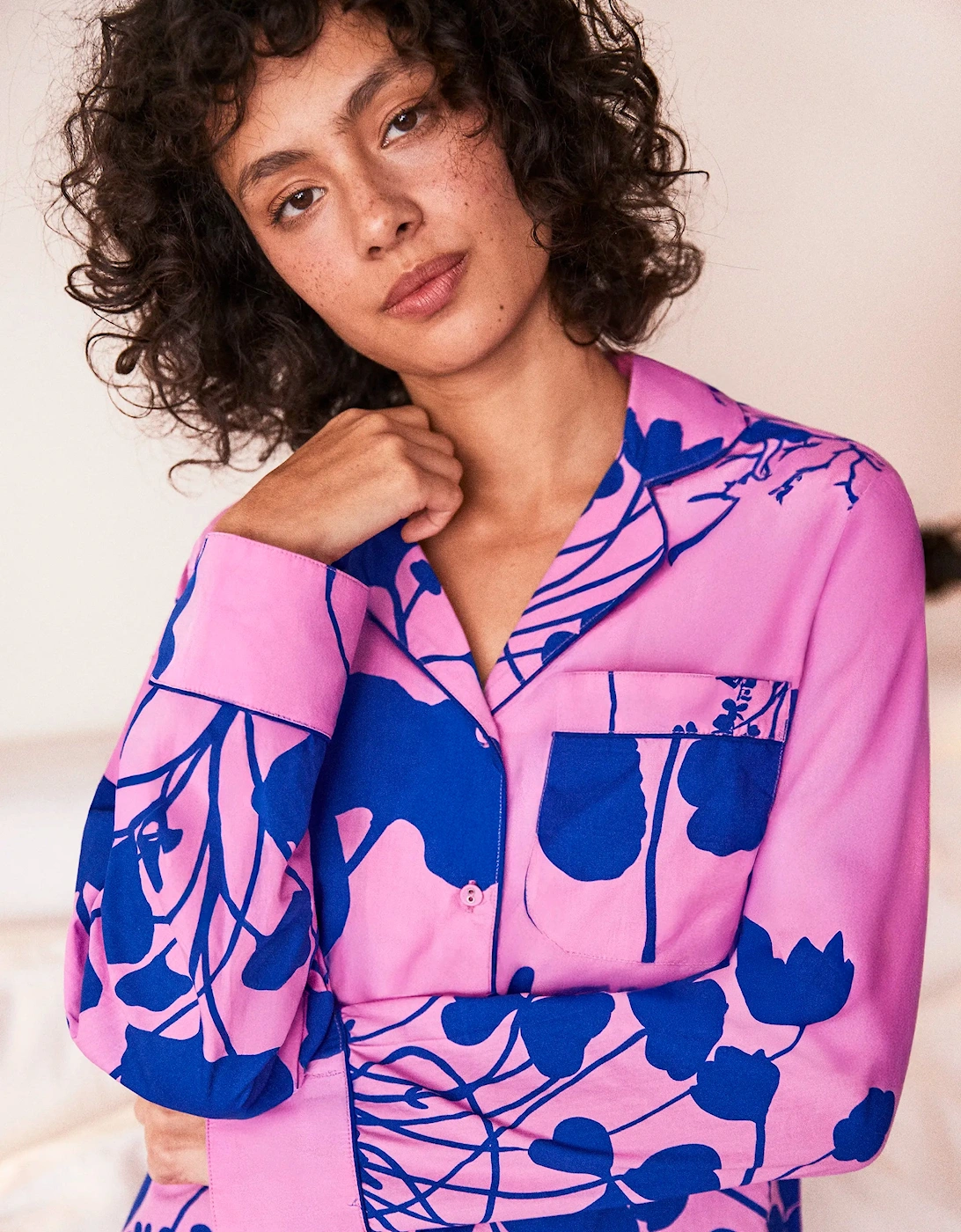 Pink Abstract Floral Print Cotton Short Pyjamas & Sleep Mask