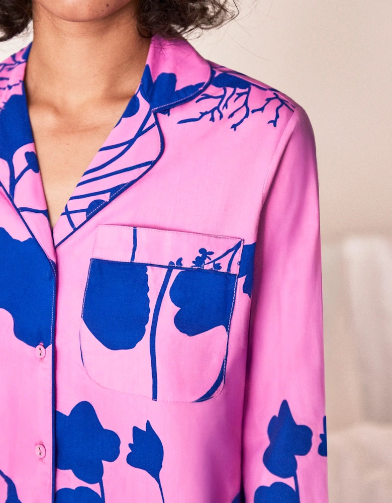 Pink Abstract Floral Print Cotton Short Pyjamas & Sleep Mask