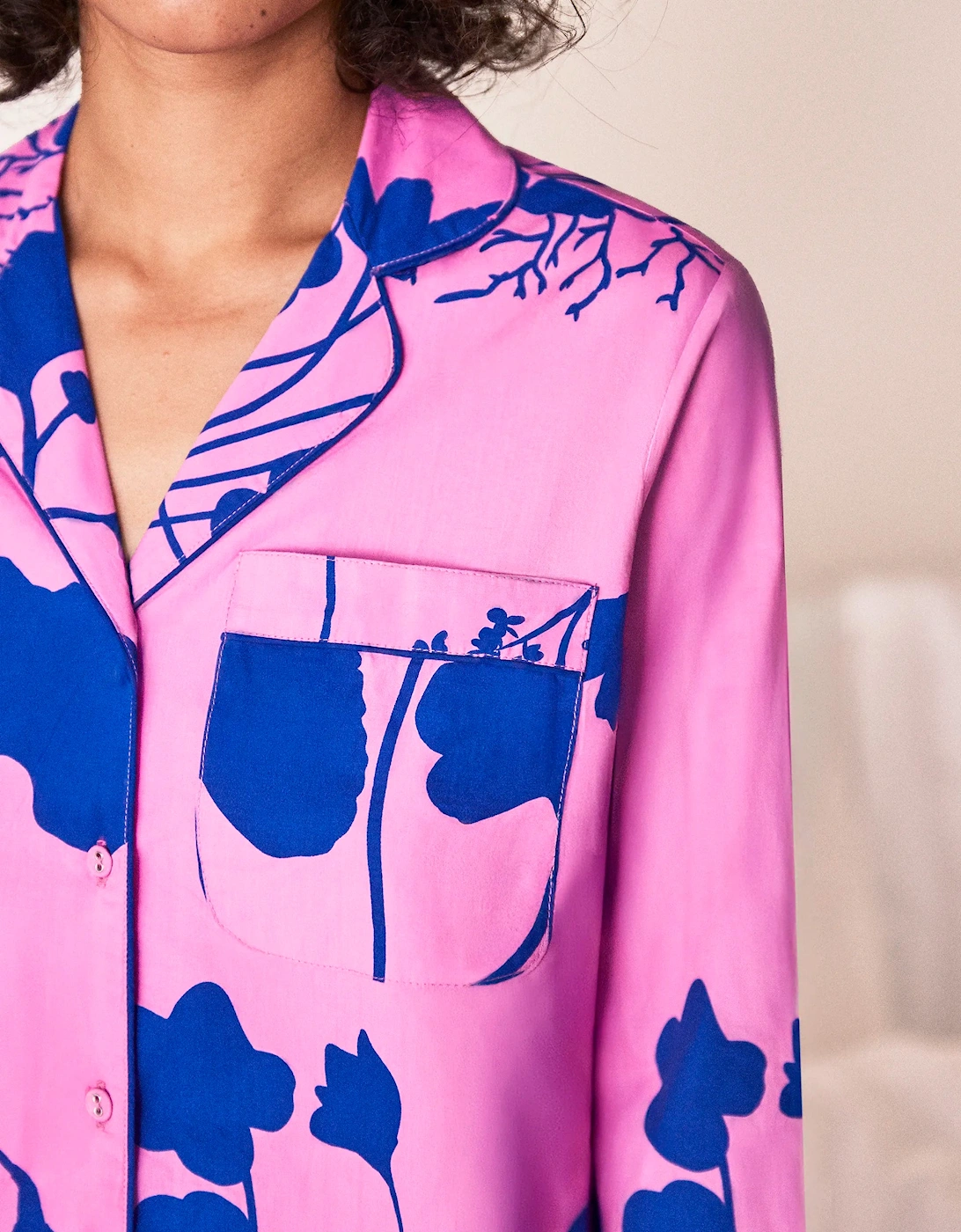 Pink Abstract Floral Print Cotton Short Pyjamas & Sleep Mask