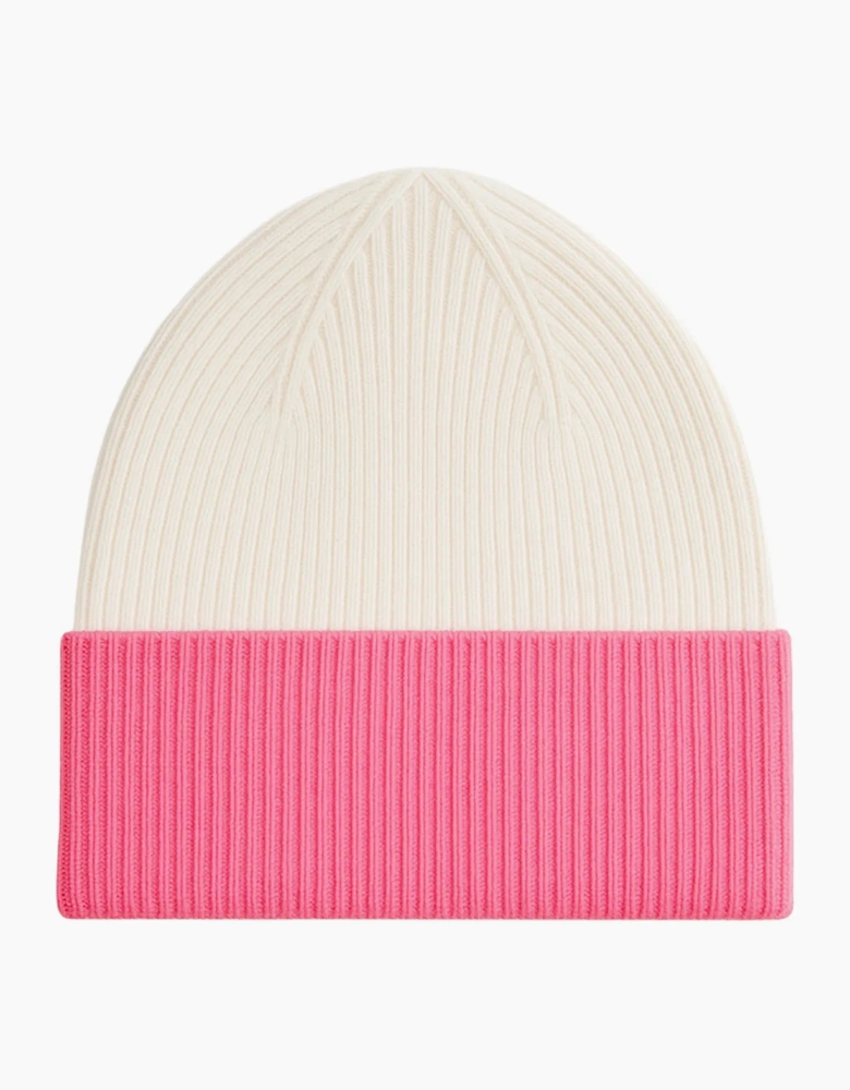 Pink Colour Block Beanie With Cashmere