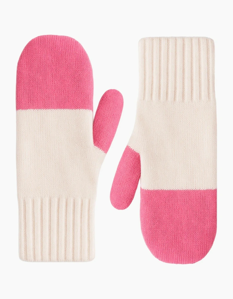 Pink Colour Block Mittens With Cashmere