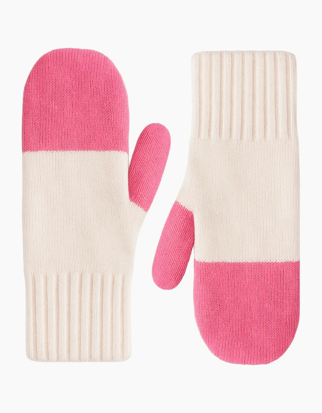 Pink Colour Block Mittens With Cashmere