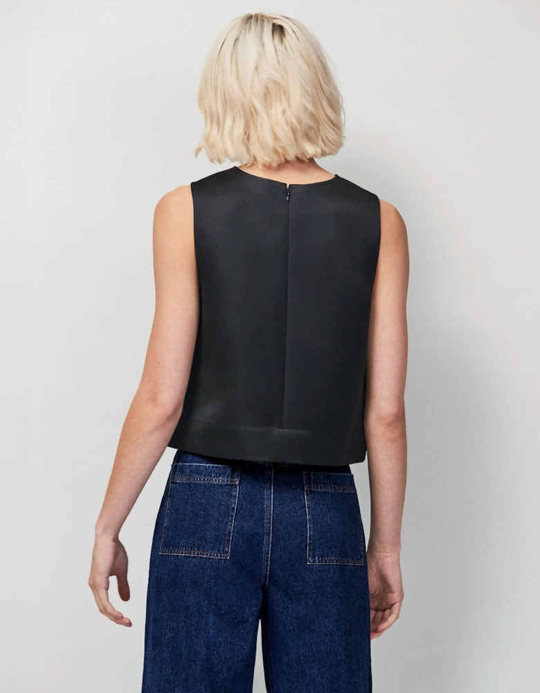 Black Embroidered Beaded Shell Top