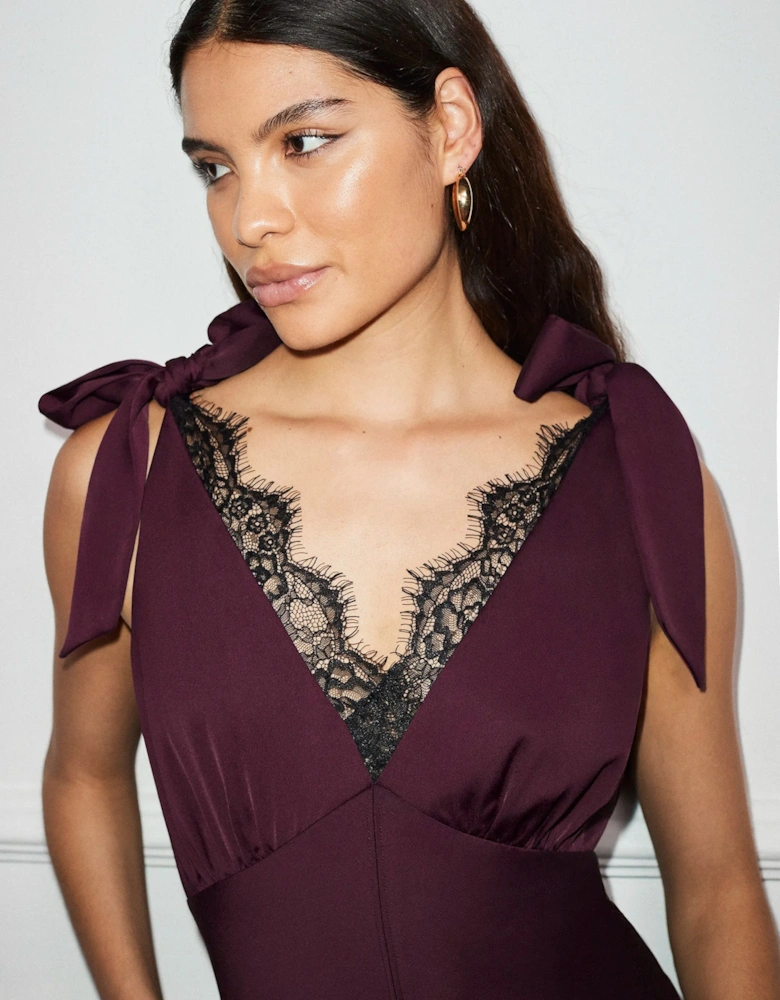 Bronte Plum Lace Trim Detail Dress