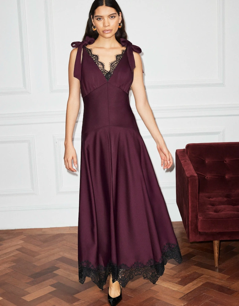 Bronte Plum Lace Trim Detail Dress