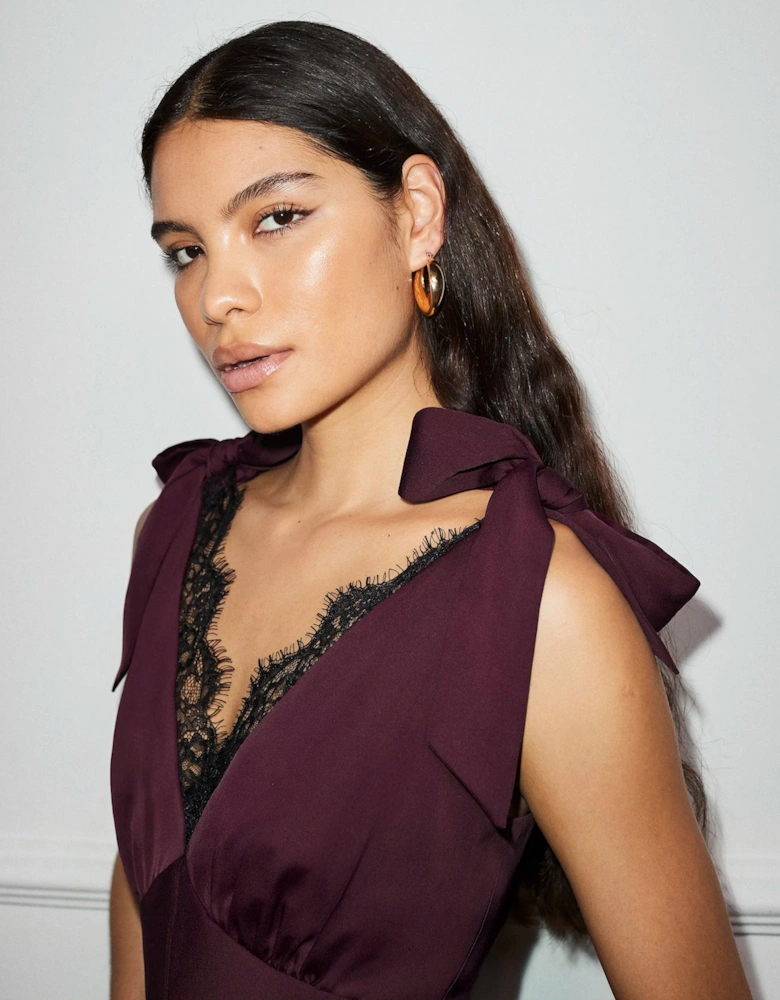 Bronte Plum Lace Trim Detail Dress