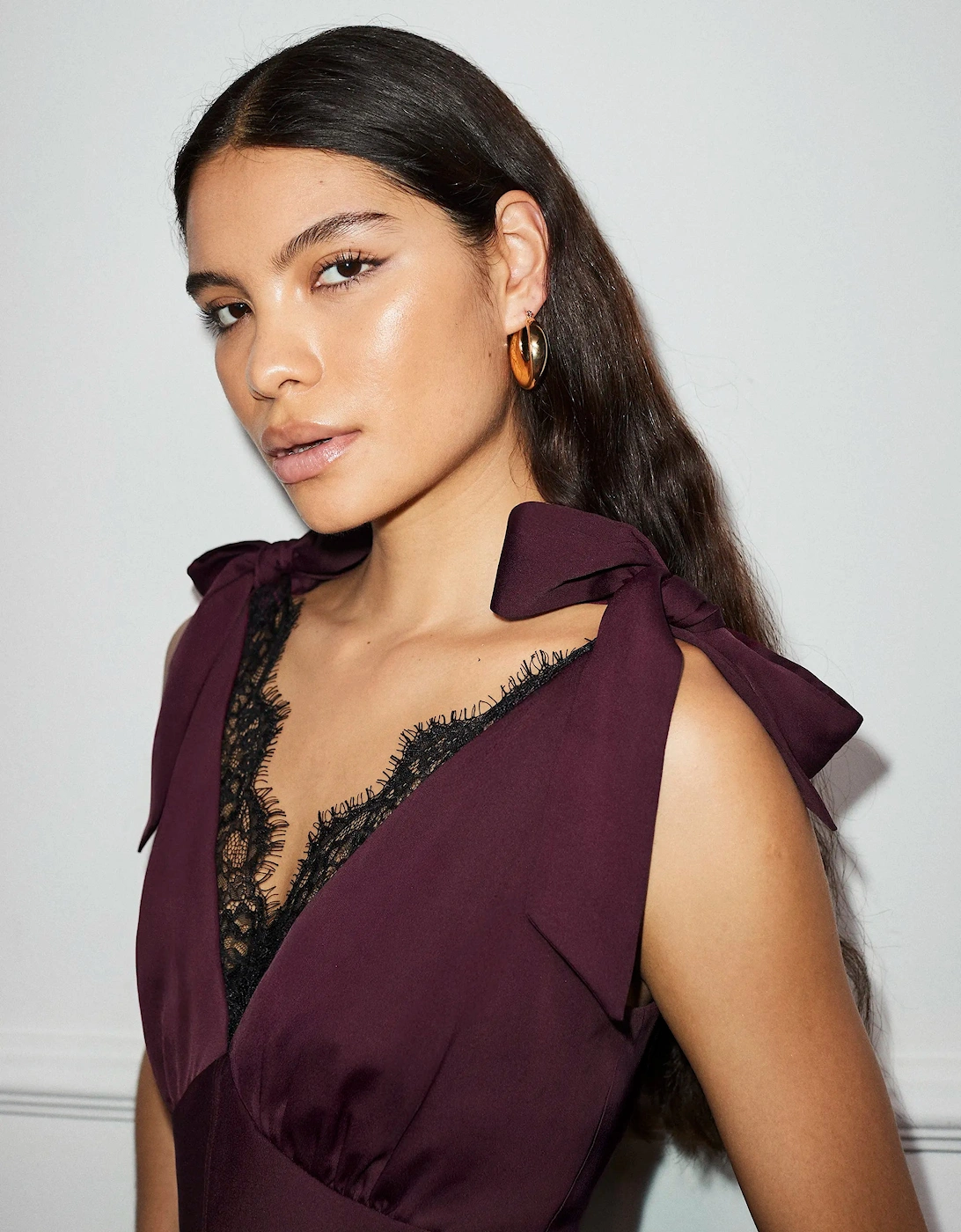 Bronte Plum Lace Trim Detail Dress