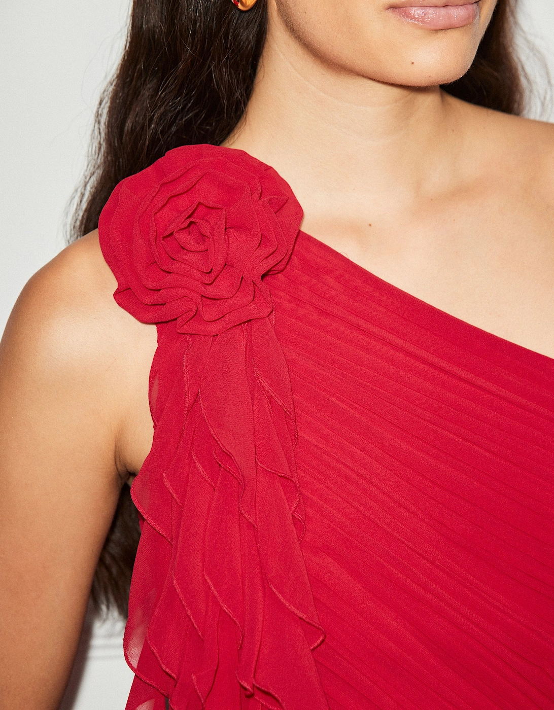 Isla Red Corsage One Shoulder Dress
