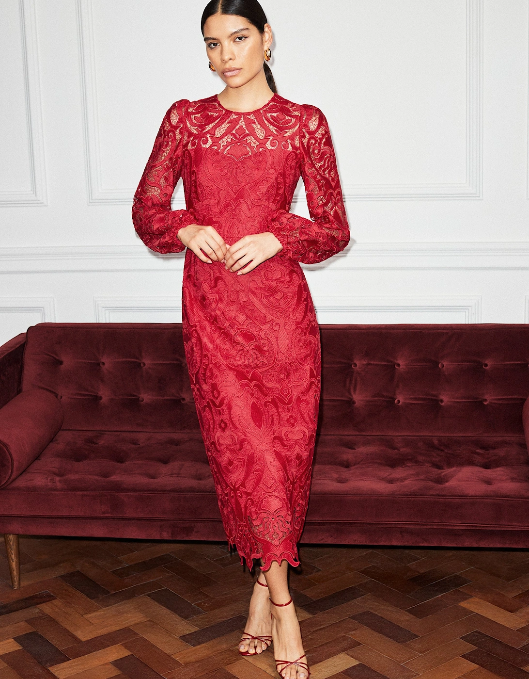 Kendall Red Lace Open Back Dress