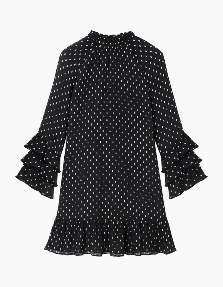 Beatrix Silver Foil Frill-Sleeve Mini Dress