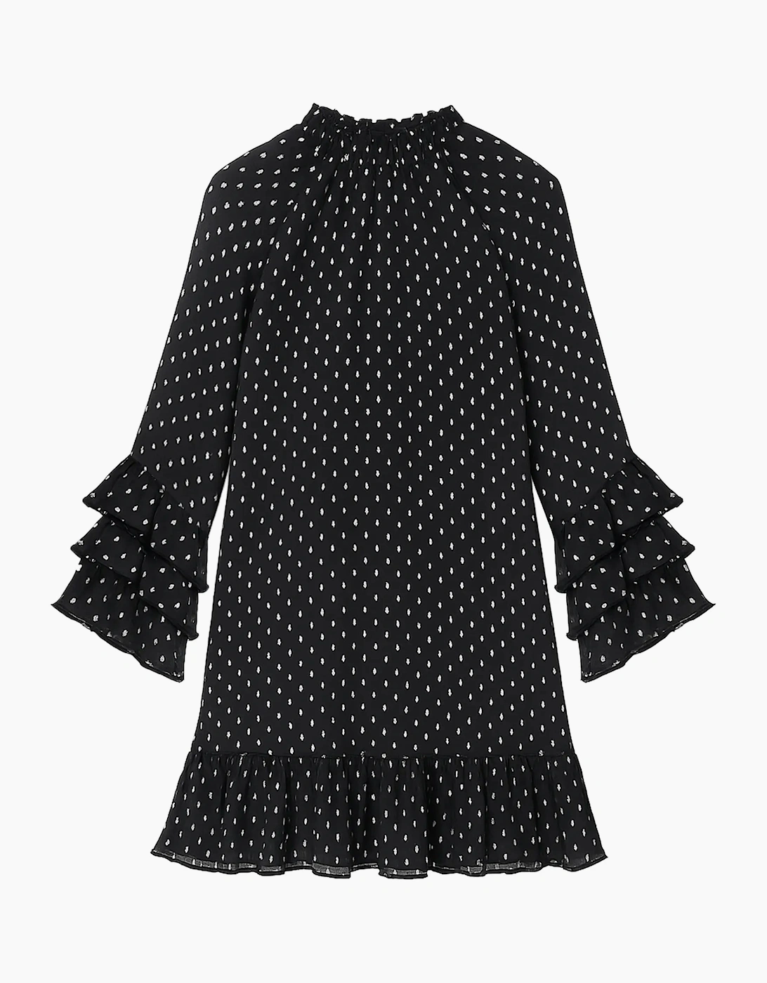 Beatrix Silver Foil Frill-Sleeve Mini Dress