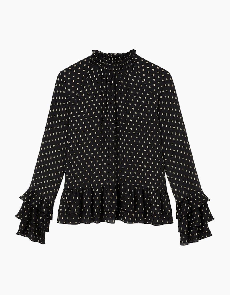 Gold Foil Frill Sleeve Blouse