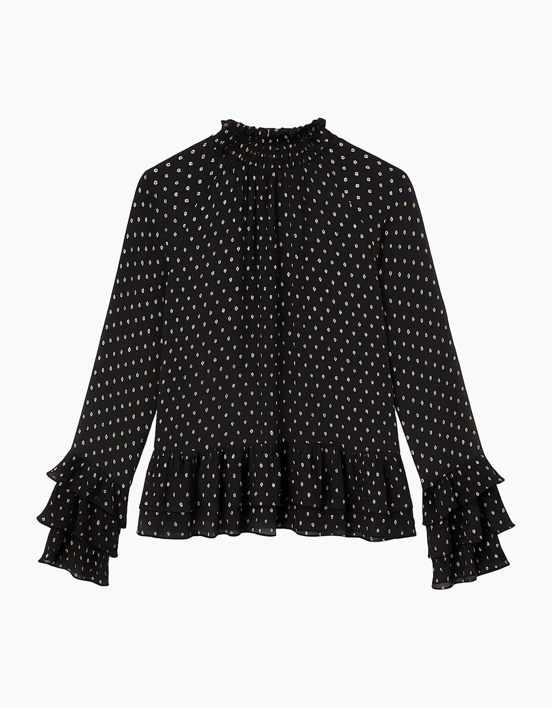 Gold Foil Frill Sleeve Blouse