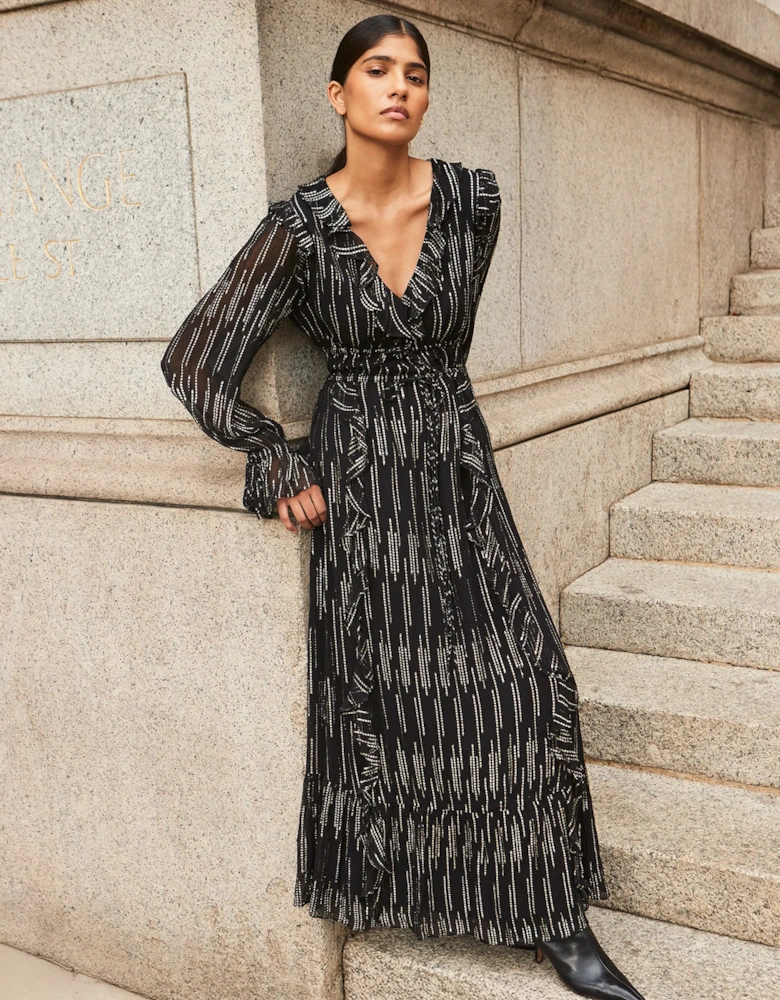 Petite Lydia Gold Foil Tie-Waist Midaxi Dress