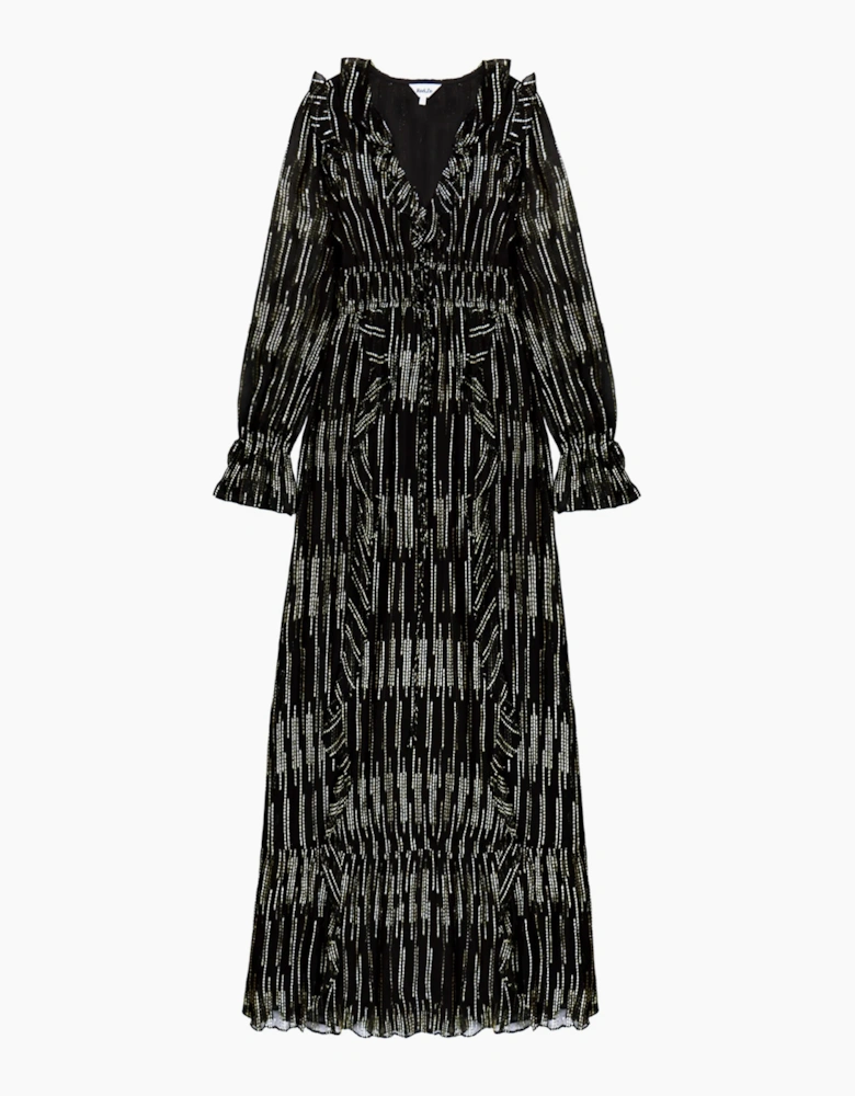 Petite Lydia Gold Foil Tie-Waist Midaxi Dress