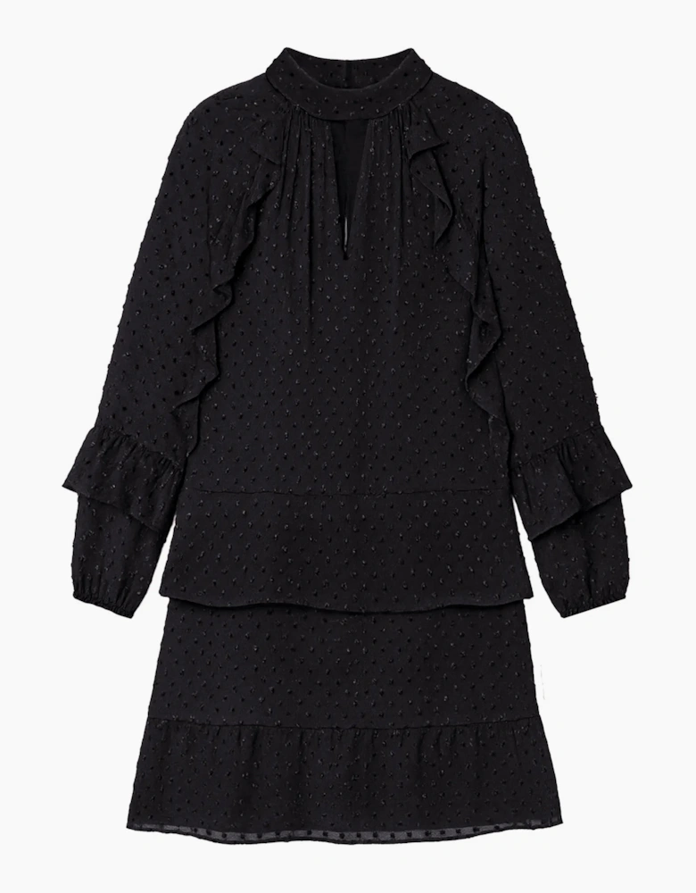 Black Dobby Ruffle Short Dress
